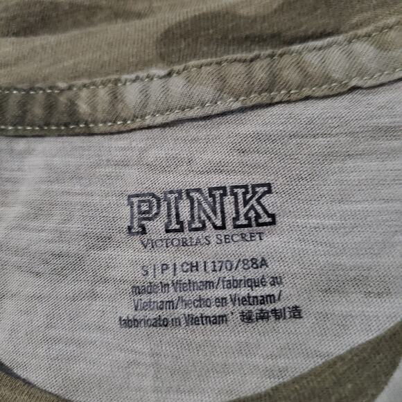PINK Victoria's Secret Perfect Crew Camo Short Sleeve Tee Women's S Green Top - Picture 5 of 6